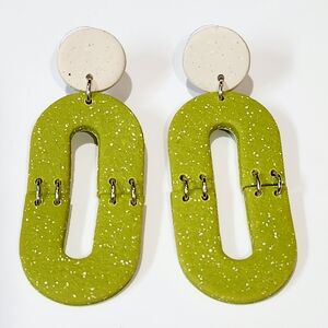 Green and Cream Geometric Earrings